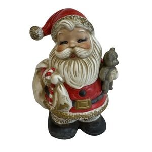 Vintage Homco Christmas Ceramic Santa Claus Teddy Bear Coin Bank 5610